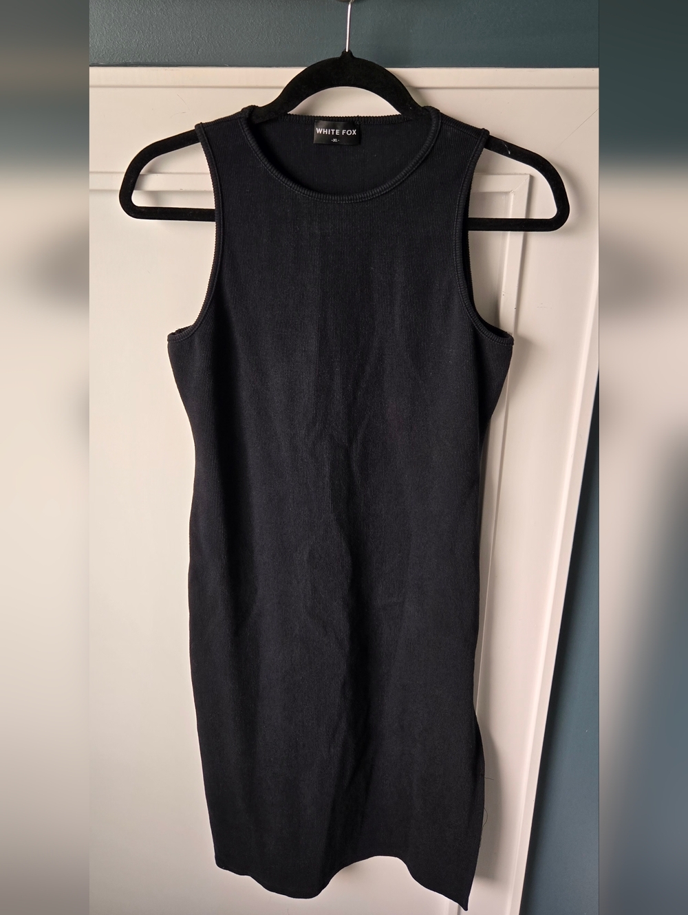 White Fox Black Ribbed Midi Tank Dress